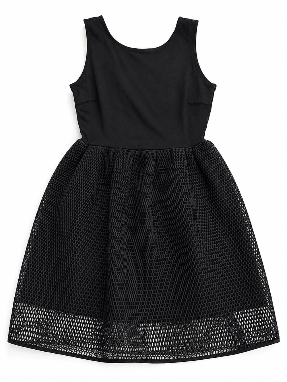 AQUA Black Fit & Flare Mesh Skater Dress Women’s Large Cocktail Party